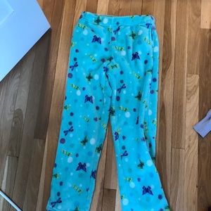 Fuzzy Pajama Pants With Blue Butterfly Design